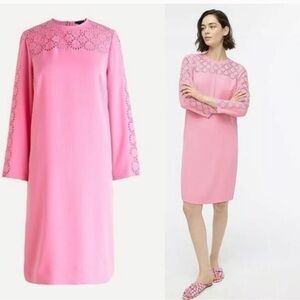NWTJ. Crew Pink Long Sleeve Dress with Lace Detail